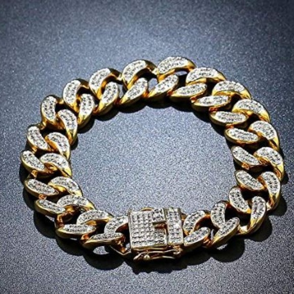 14mm 18k Gold Plated Diamond Miami Cuban Chain - Picture 3 of 3